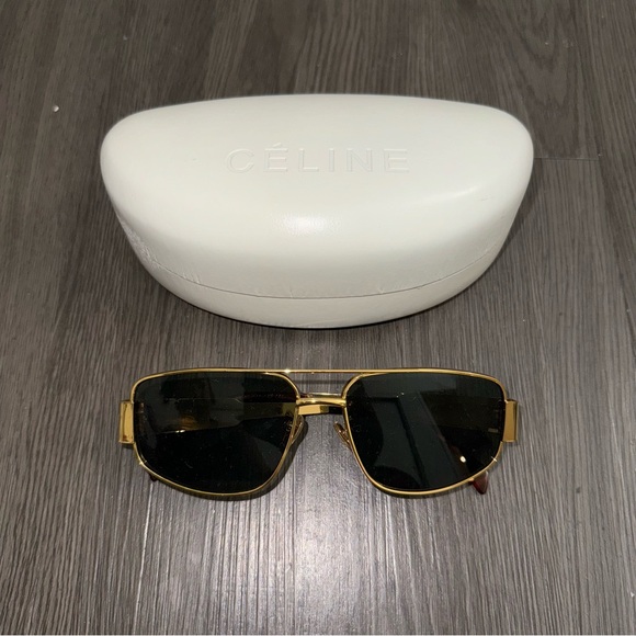 Celine TRIOMPHE METAL 04 SUNGLASSES IN METAL Gold Green New - Picture 2 of 16